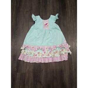 Sassy Chic Girls Light Blue Ruffle Tiered Floral Plaid Bird Sleeveless Dress